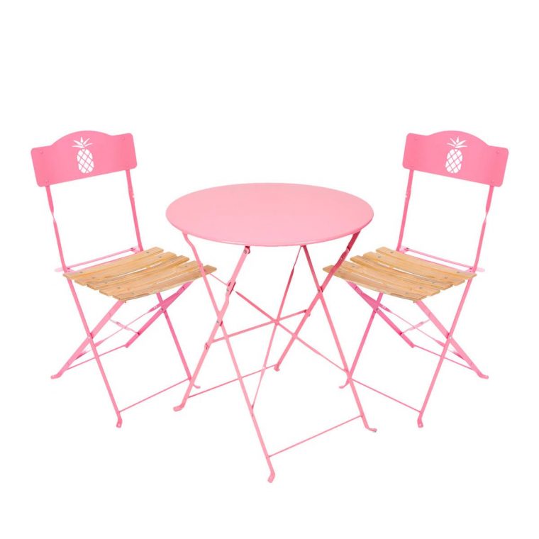 2 Set De Jardin Ronde Table Chaises1 Bois Rose Et Acier … encequiconcerne Salon De Jardin Style Bistrot