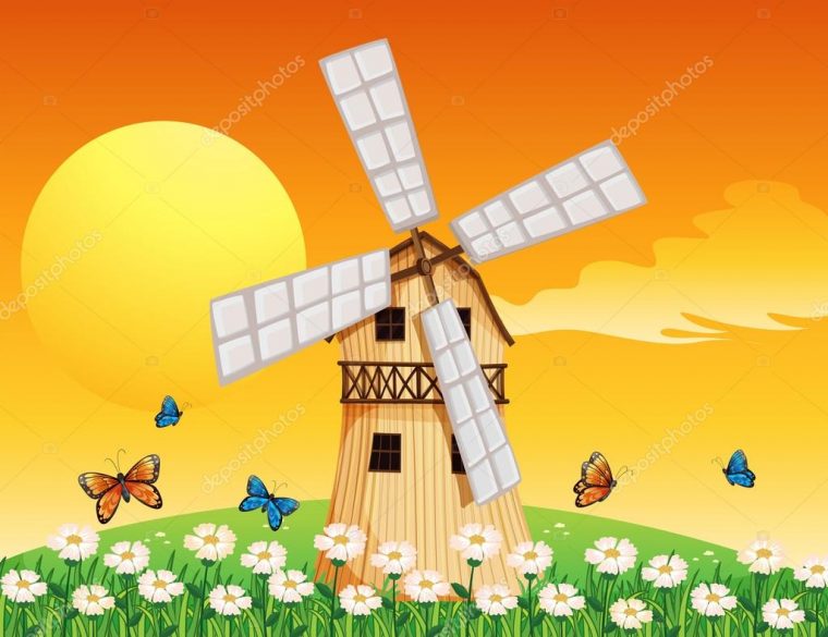 A Wooden Windmill At The Garden — Stock Vector … destiné Moulin A Vent En Bois Pour Jardin