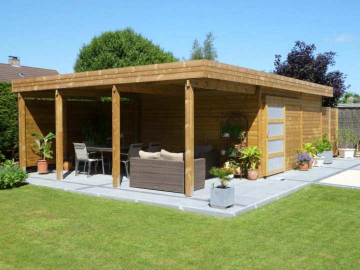 Abri De Jardin Toit Plat En Bois Avec Terrasse | Abri De … concernant Abri De Jardin Auchan