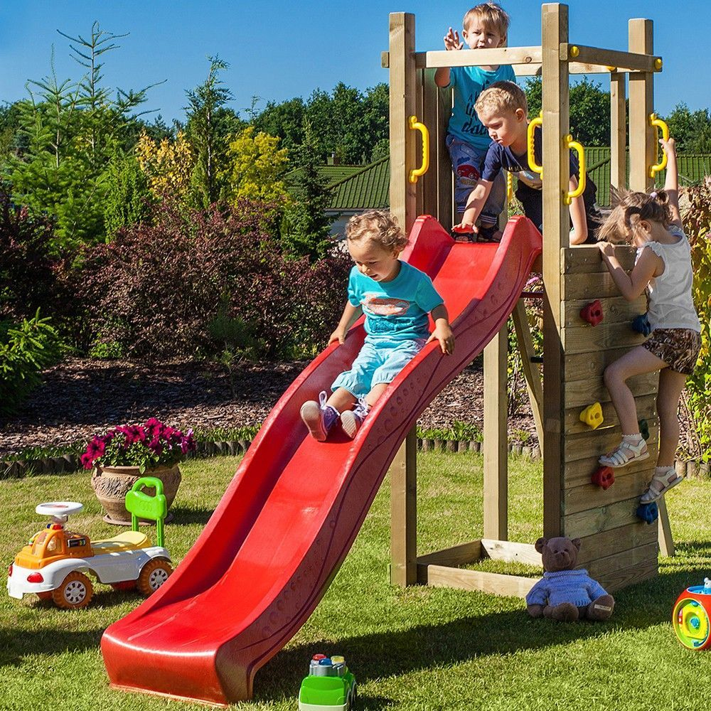 Aire De Jeux En Bois Pour Enfants Avec Toboggan Mur D'escalade Jardin Funny3 pour Mur D Escalade Pour Jardin