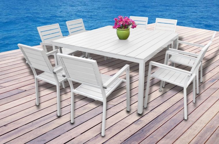 Angela High Quality Villa Poly Wood Dining Set Teak Wood Dining Table And  Chair,wood Plastic Composite Outdoor Furniture – Buy Composite Outdoor … à Salon De Jardin Polywood