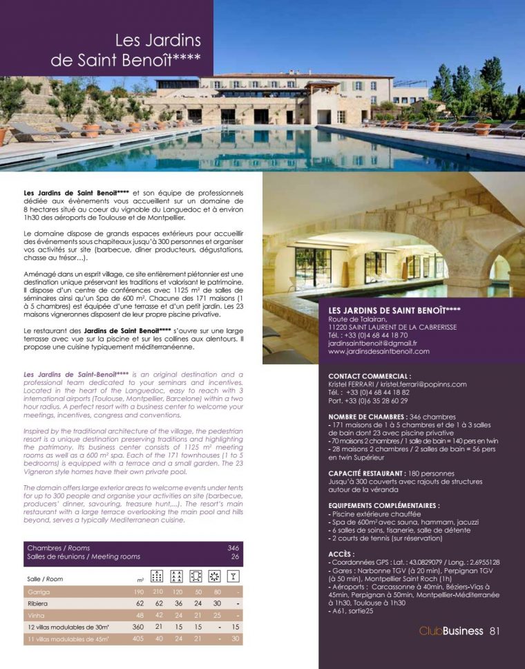 Brochure Club Business By Sud De France Développement – Issuu destiné Les Jardins De Saint Benoit Carcassonne