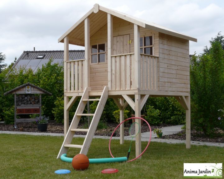 Cabane En Bois Surélevée Sur Pilotis, 3M², Toit Deux Pentes … à Maison De Jardin Enfant Pas Cher