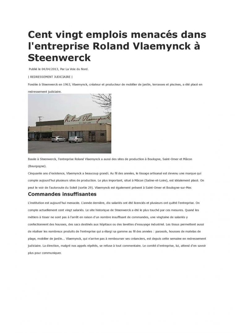Calaméo – 120 Licenciements Pour Le Tissage Roland Wlaemynck … serapportantà Mobilier De Jardin Vlaemynck