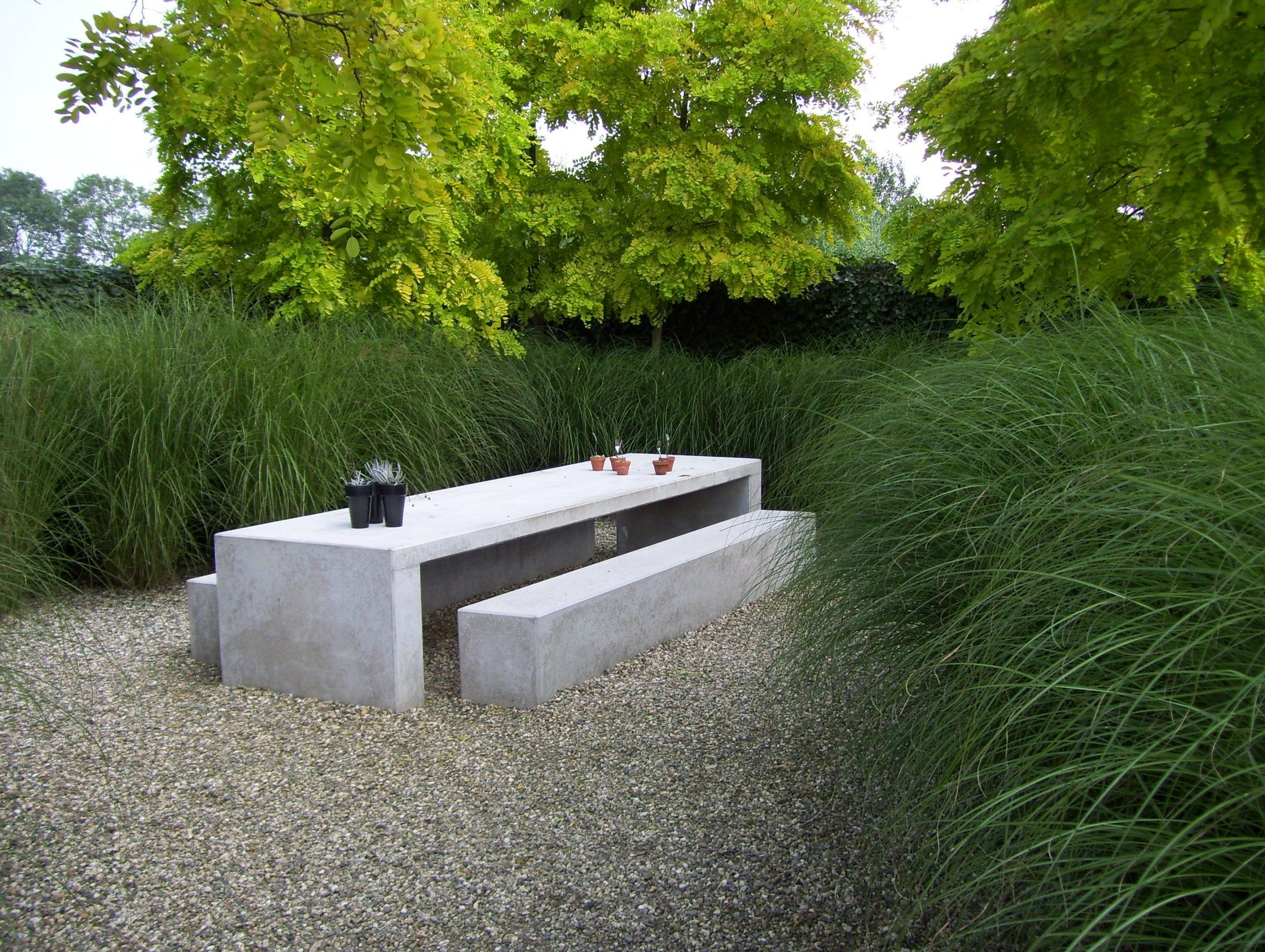 Concrete Outdoor Furniture / Ornamental Grasses | Garden ... serapportantà Table De Jardin En Ciment