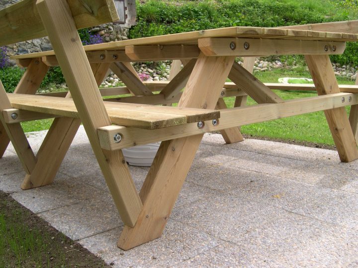 Construction D'une Table Pique-Nique | Asv850 intérieur Table De Jardin En Bois Avec Banc Integre