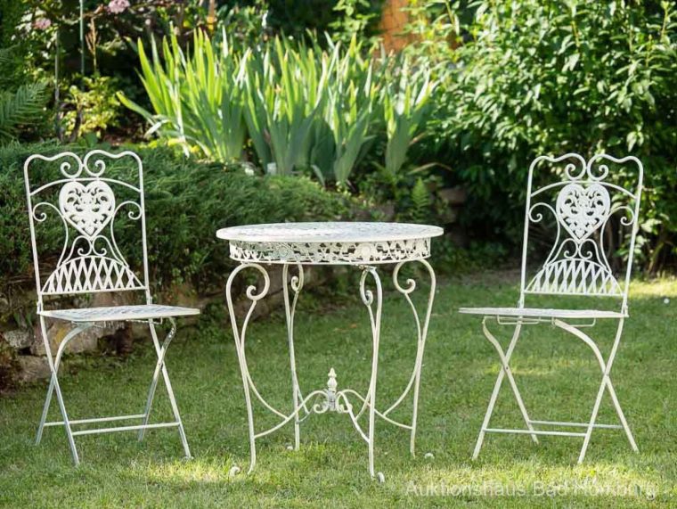 Détails Sur Salon De Jardin – 1 Table Et 2 Chaises – Fer … à Balancelle Fer Forgé Jardin