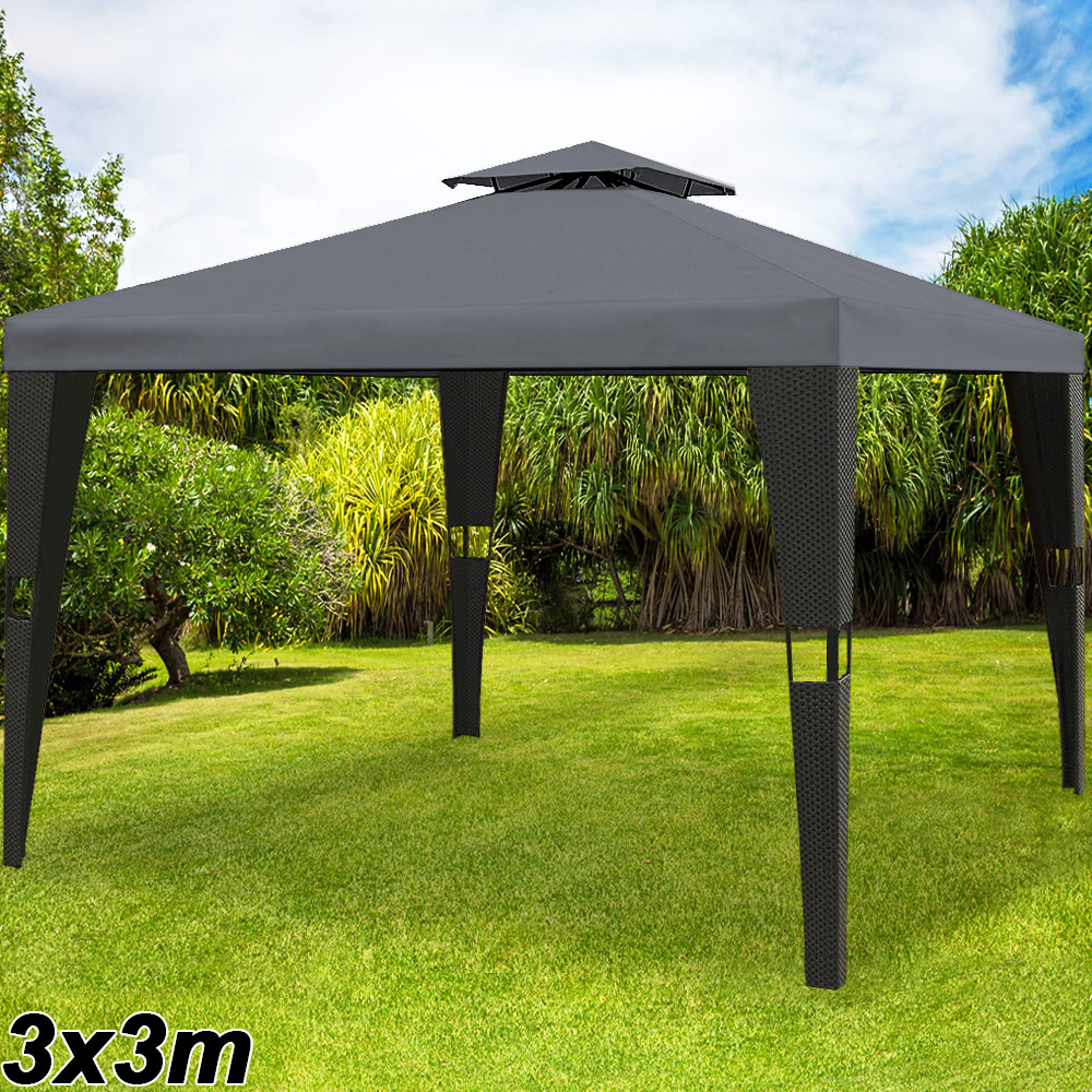 Détails Sur Tonnelle De Jardin En Polyrotin 3X3 M - Pavillon Tente De  Réception - Anthracite avec Tonnelle De Jardin 3X3