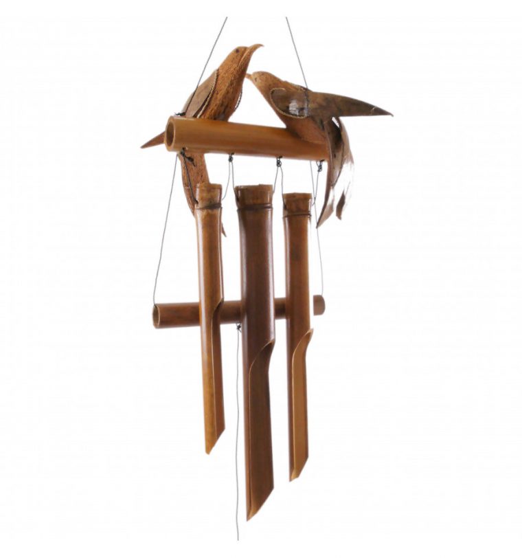 Detalles De Carillon À Vent En Bambou Et Noix De Coco – Couple D'oiseaux tout Carillon Bambou Jardin
