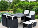 Ensemble Salon De Jardin Encastrable 8 Places Noir Blanc ... pour Table De Jardin En Solde