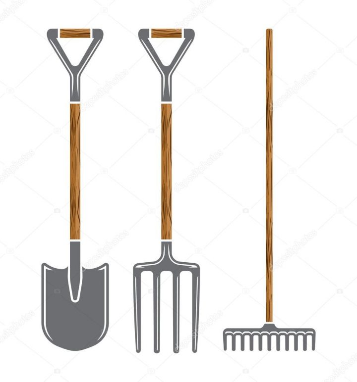 Garden Tool Spade, Pitchfork And Rake Vector Icons — Stock … dedans Beche Jardin