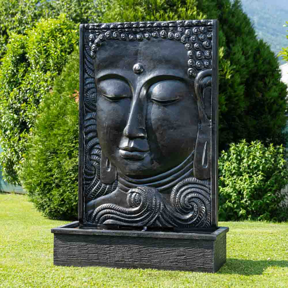 Grande Fontaine De Jardin Mur D'eau Visage De Bouddha 2M 10 Noir serapportantà Grande Fontaine De Jardin