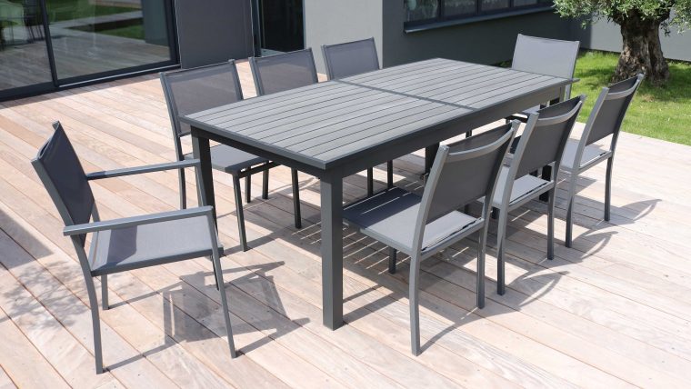 Grande Table De Jardin Extensible Aluminium Et Bois Composite tout Table De Jardin Aluminium Et Composite