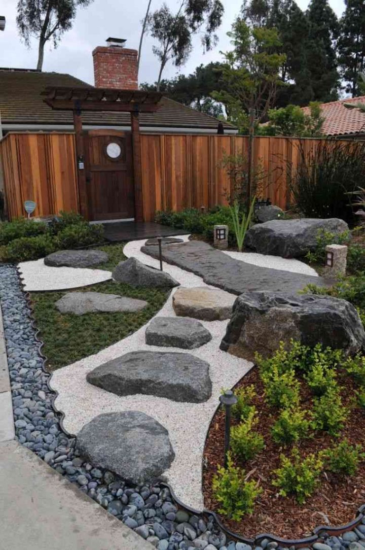 Jardin-Paysager-Deco-Zen-Gravier-Cailloux-Style-Japonais … serapportantà Idee Deco Jardin Gravier