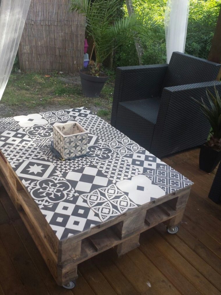 Ma Table Palette& Carreaux De Ciment. | Table Palette, Table … dedans Table De Jardin En Ciment