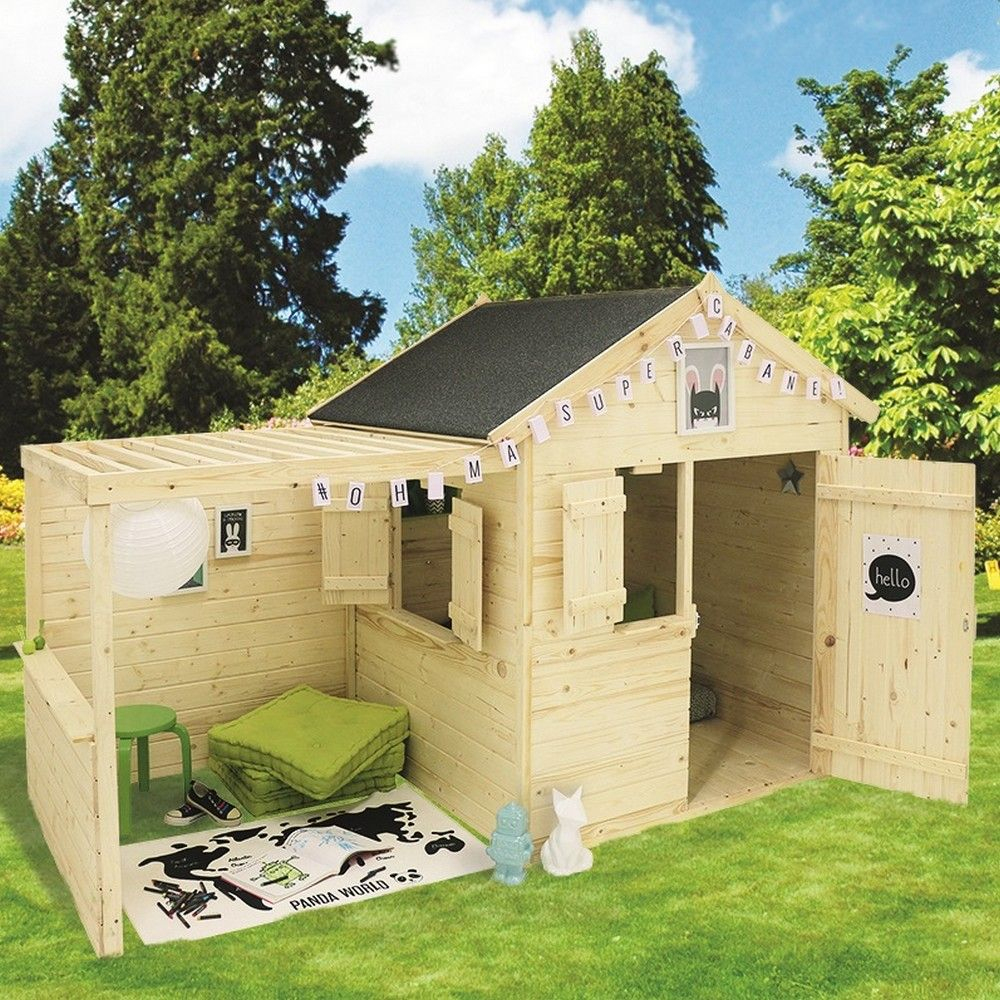 Maisonnette Enfant Bois Alpaga Avec Pergola avec Maison De Jardin En Bois Enfant