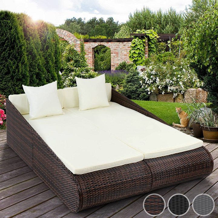 Miadomodo Poly-Rattan Sun Lounger Indoor Outdoor Garden Sofa … concernant Lit De Jardin Double