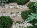 Pas Japonais En Planches De Bois Et Gravier Concassé Et ... concernant Allée De Jardin En Pente