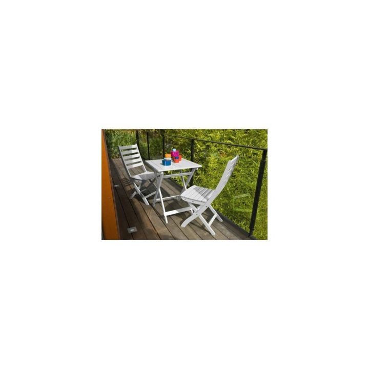 Salon De Jardin 2 Personnes Bois Blanc Table Balcon 60 X 60 Cm destiné Salon De Jardin 2 Personnes