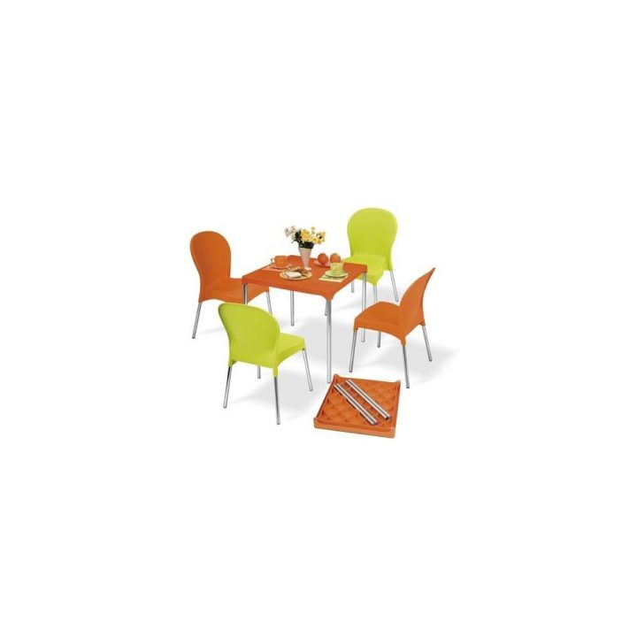 Salon De Jardin 4 Places Warhol: Table En Aluminium Et Pvc + 4 Chaises –  Orange Et Vert Anis serapportantà Gamm Vert Salon De Jardin