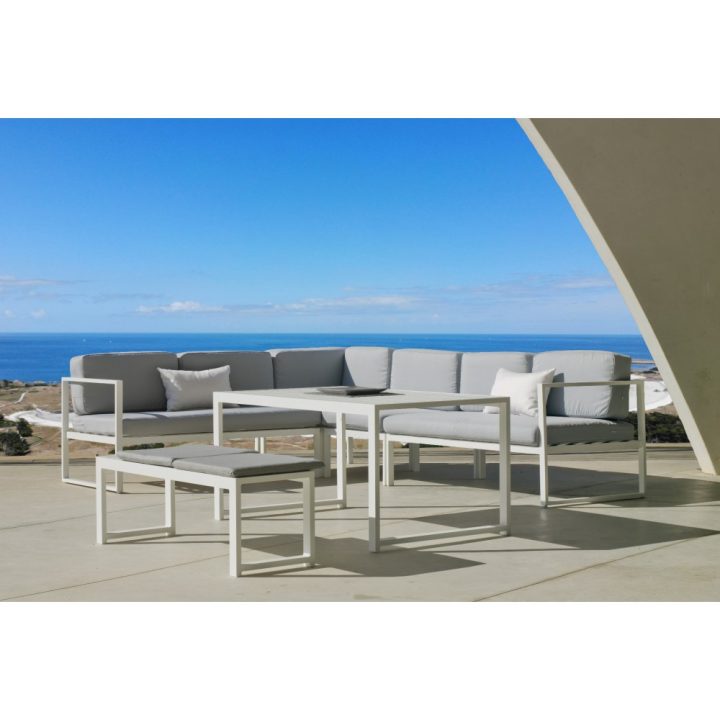 Salon De Jardin Aluminium Blanc – Coussins Gris Clair – Anaele 9 Indoor  Outdoor Sur Bricozor à Salon De Jardin Aluminium Blanc
