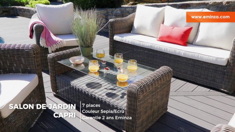 Salon De Jardin Capri Sepia/ecru – 7 Places concernant Table Ronde Jardin Ikea
