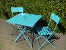 Salon De Jardin Crepuscule 1 Table Carrée Et Deux Chaises En Acier Coloris  Bleu avec Table De Jardin Carre