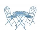 Salon De Jardin En Fer Forgé Bleu Avec Deux Chaises intérieur Chaise De Jardin Bleu