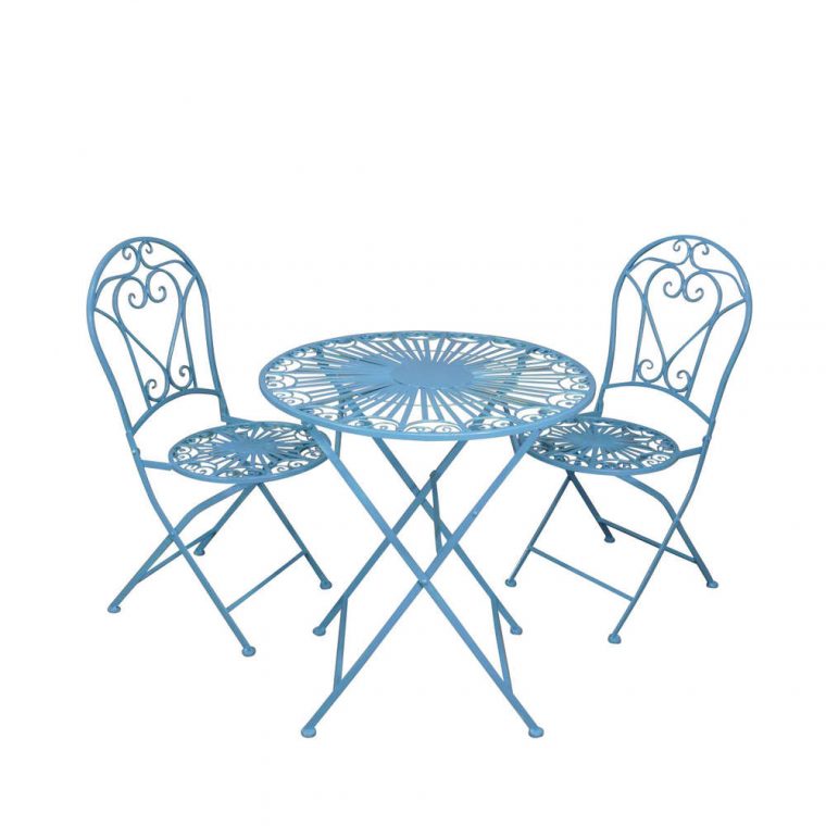 Salon De Jardin En Fer Forgé Bleu Avec Deux Chaises intérieur Chaise De Jardin Bleu