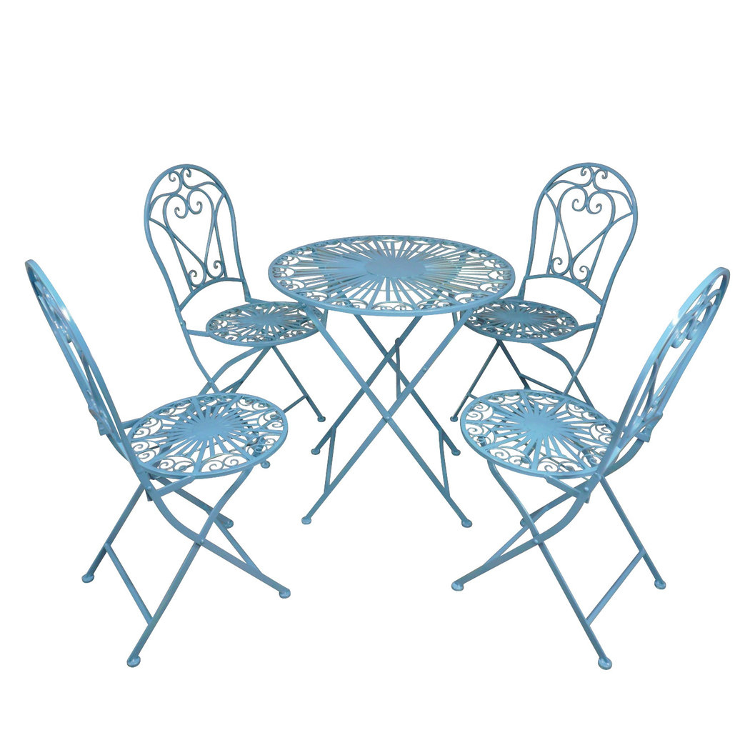 Salon De Jardin En Fer Forgé Bleu avec Table Et Chaises De Jardin En Fer