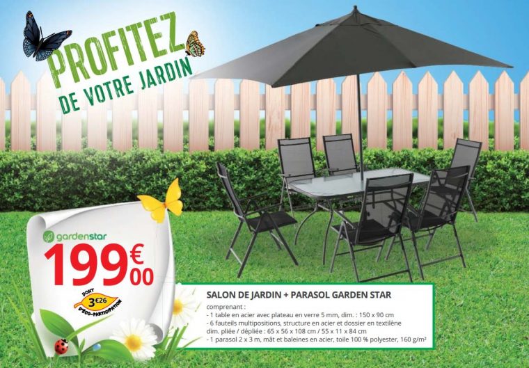 Salon De Jardin + Parasol Gardenstar serapportantà Auchan Salon De Jardin