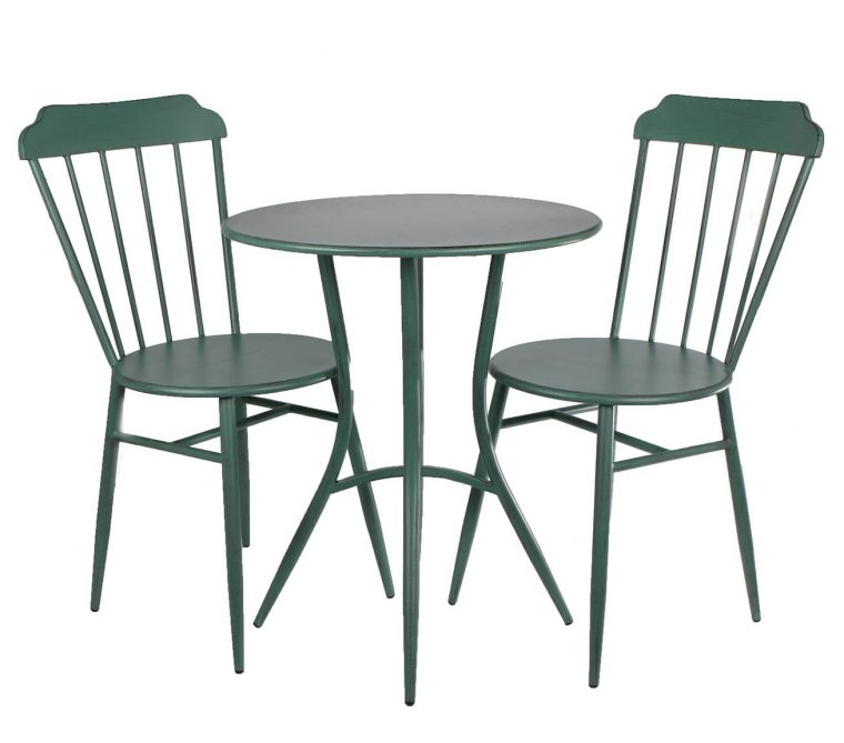 Salon De Jardin Style Bistrot En Métal Vert 1 Table + 2 Chaises pour Salon De Jardin Style Bistrot