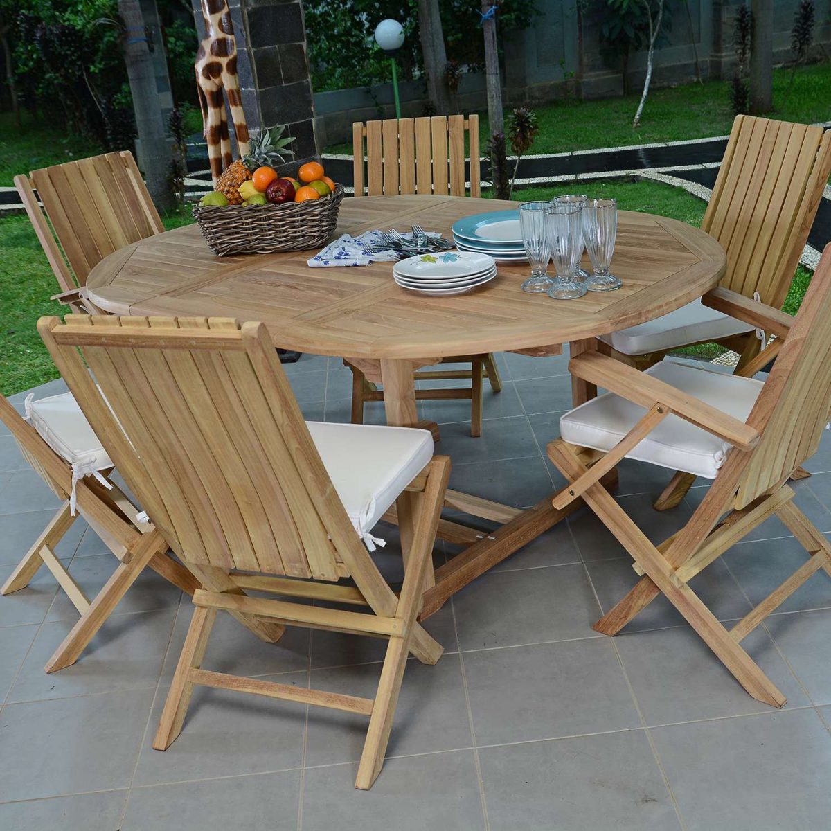 Salon De Jardin Teck Ecograde Santiago, 4 Chaises Et 2 Fauteuils destiné Salon De Jardin Teck Massif