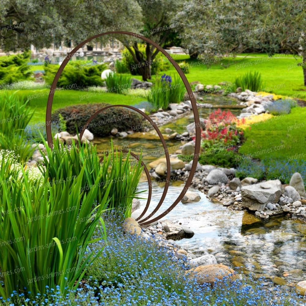 Sculpture De Jardin Ronde - Anneaux De Fer Concentriques ... concernant Jardins Animés Sculpture