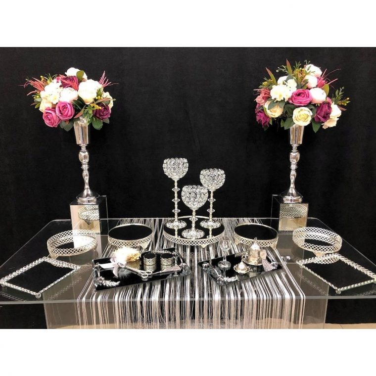 Söz Nişan Gümüş Petek Sunum Masası Seti Jardinyer Şamdan … destiné Table Jardin Rose