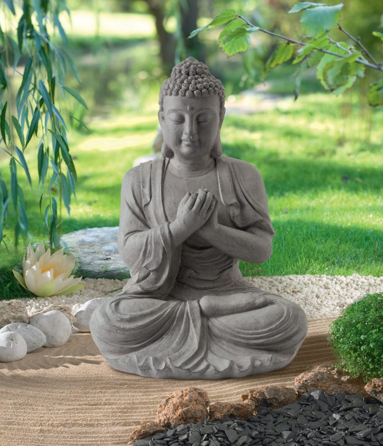 Statue En Fibre De Verre Et Argile – Nortene intérieur Statue Bouddha Exterieur Pour Jardin