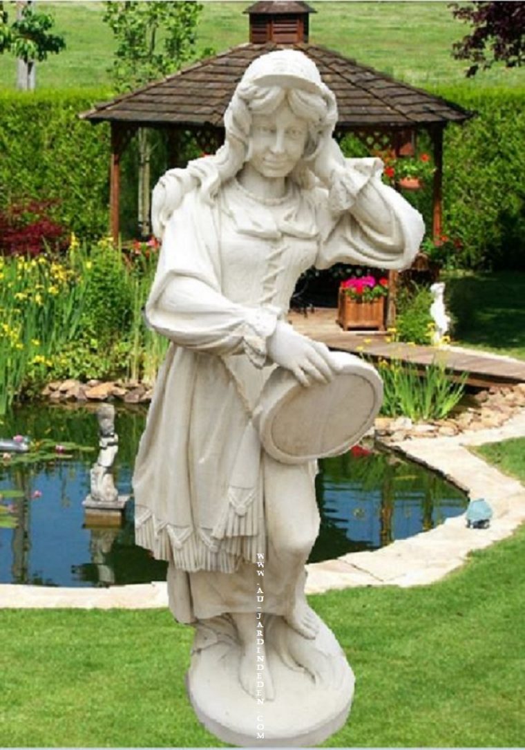 Statue En Pierre Reconstituee Femme Tambourin tout Statue De Jardin En Pierre Reconstituée