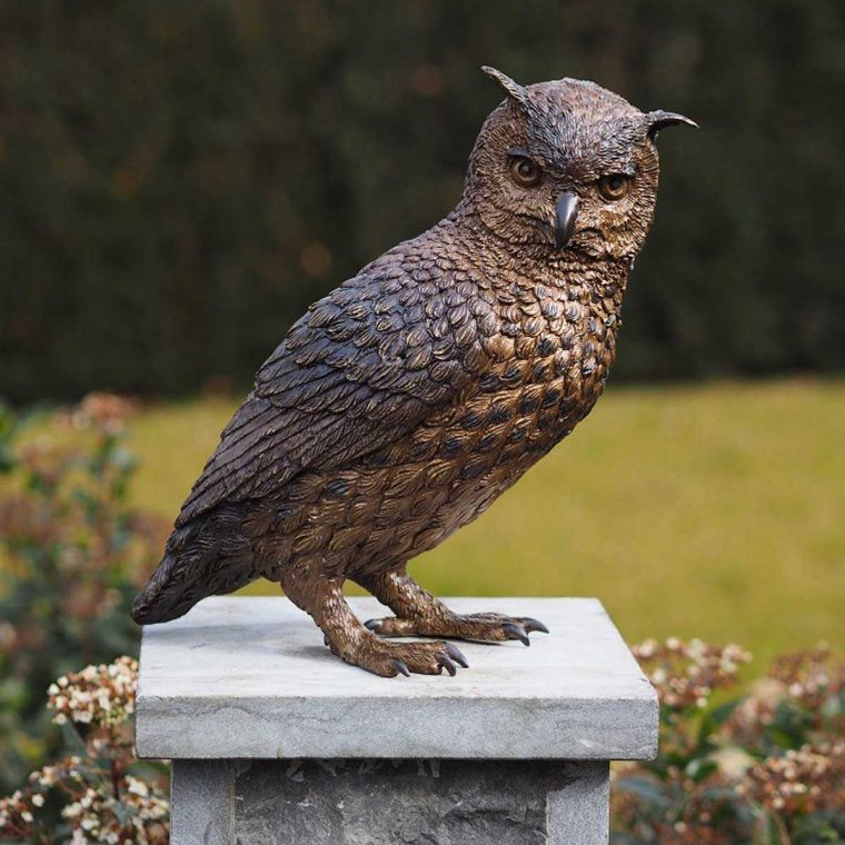 Statue Hibou Animal En Bronze H.30Cm à Jardins Animés Sculpture