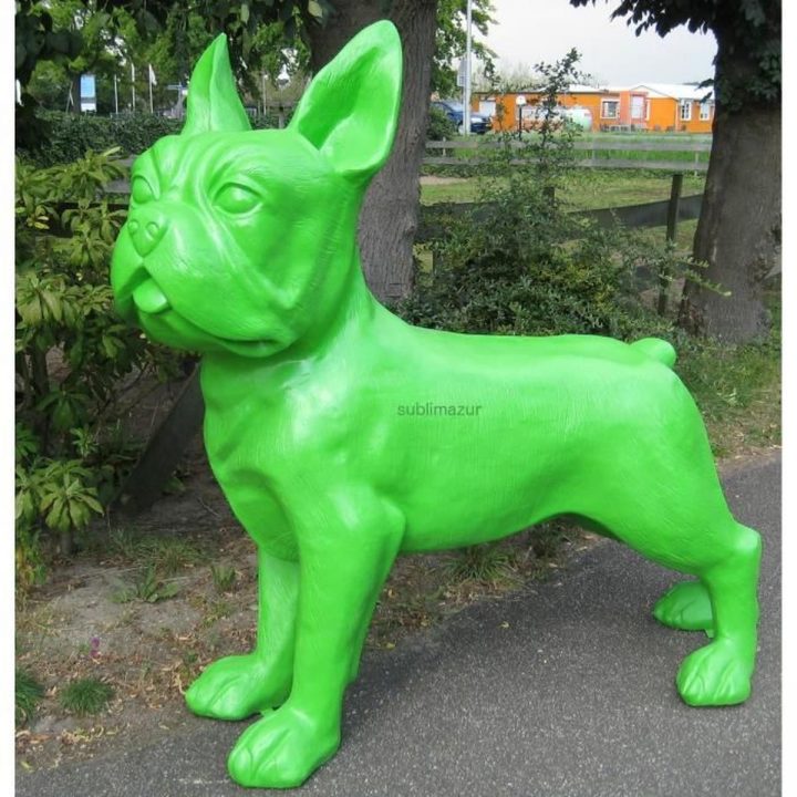 Statue Sculpture Chien Bouledogue Francais Xxl Colori Vert … avec Nain De Jardin Géant