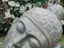 Statue Tête De Bouddha Inclinée Marron Antique 76 Cm intérieur Tete De Bouddha Pour Jardin