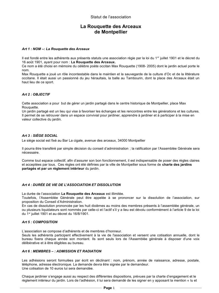 Statuts De L'association Par Marie-Claude Passouant - Statut ... tout Siege Pour Jardiner