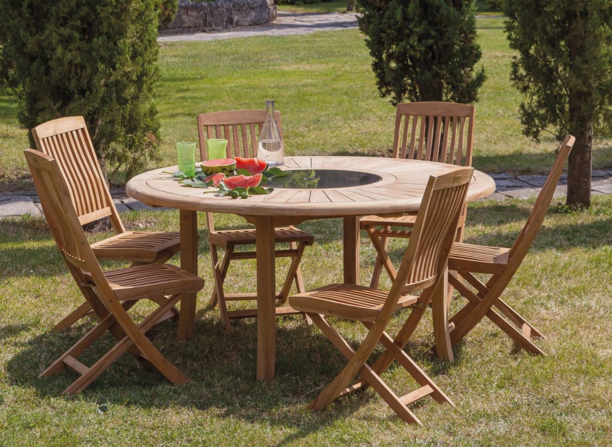 Table Bréhat Teck Ø 155 Cm destiné Table De Jardin Ronde En Bois