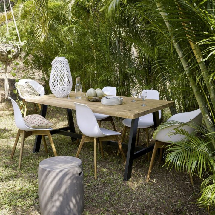 Table De Jardin 6/8 Personnes En Acacia Et Métal Noir L180 … pour Table De Jardin Maison Du Monde