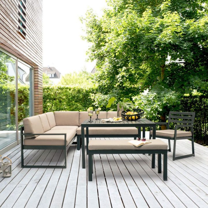 Table De Jardin Barcelona Aluminium Gris Pas Cher – Soldes … dedans Salon De Jardin D Angle Pas Cher