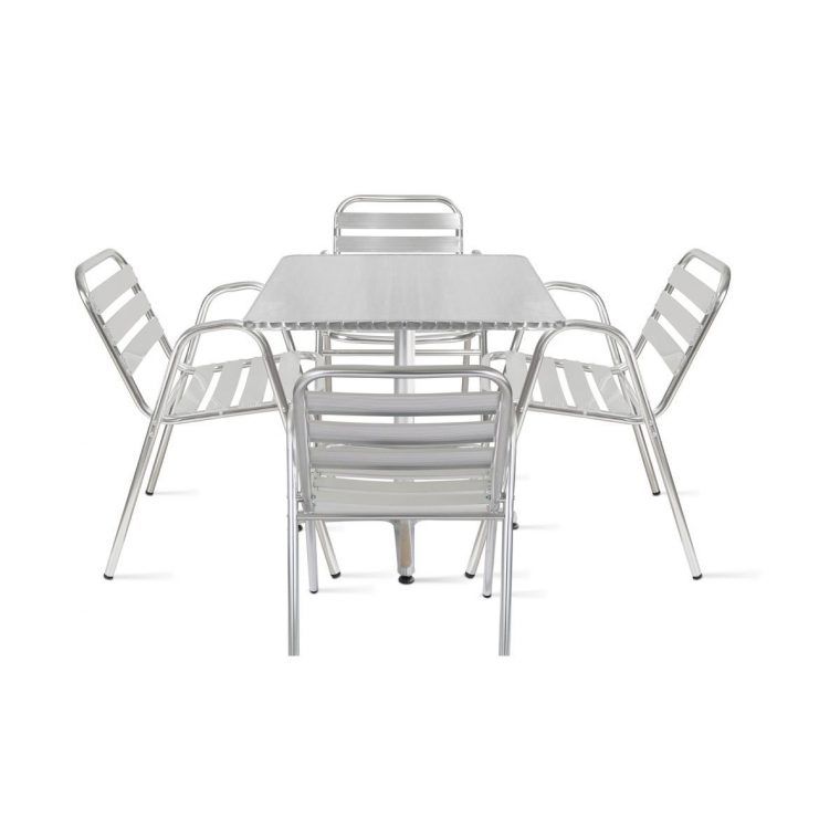 Table De Jardin Bistrot Carrée Et 4 Fauteuils En Aluminium … avec Chaise Bistrot Aluminium Jardin