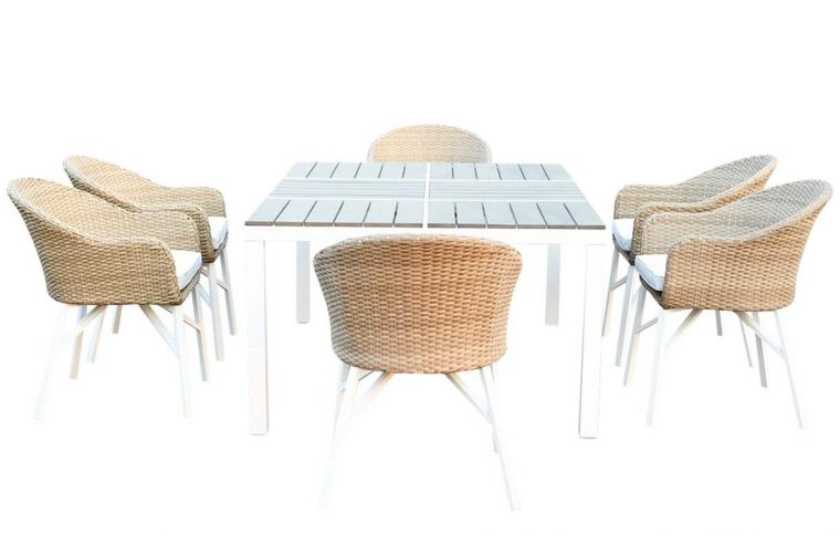 Table De Jardin Design Blanche Et 6 Chaises Rotin – Decome Store encequiconcerne Table Et Chaise De Jardin Design