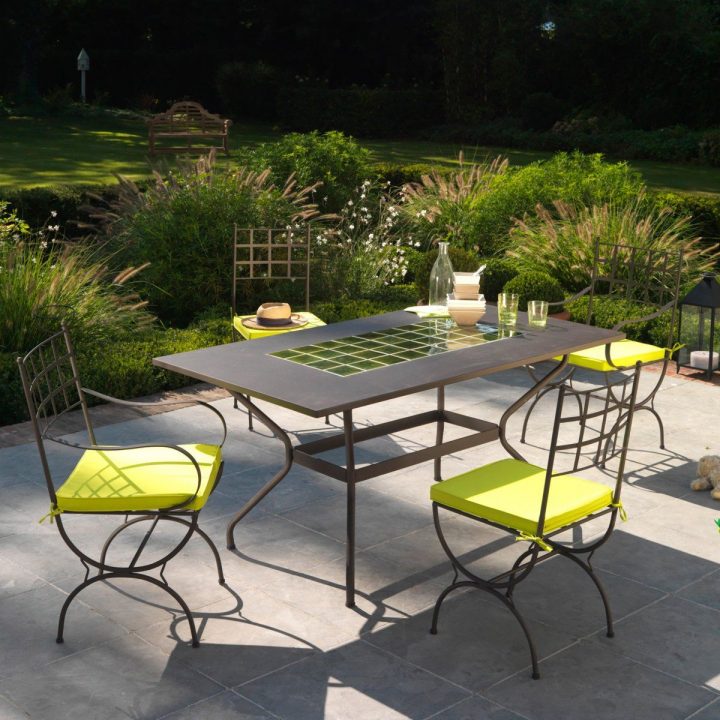 Table De Jardin Fer Forgé Et Céramique | Balcon Extérieur En … pour Table Jardin Ceramique