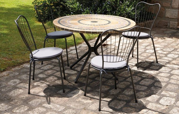 Table De Jardin Mosaique Ronde En Pierre + 4 Chaises avec Petite Table Ronde De Jardin