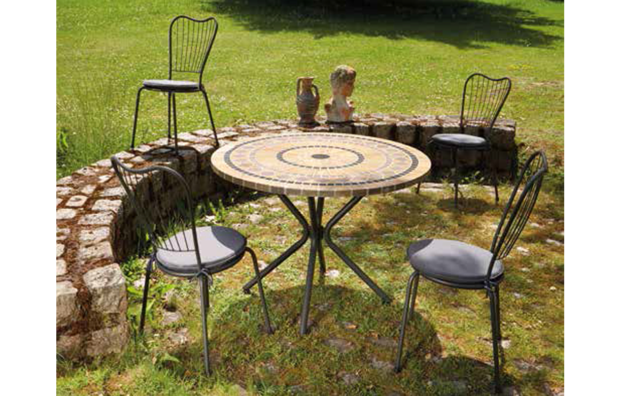 Table De Jardin Mosaique Ronde En Pierre + 4 Chaises dedans Table De Jardin En Mosaique