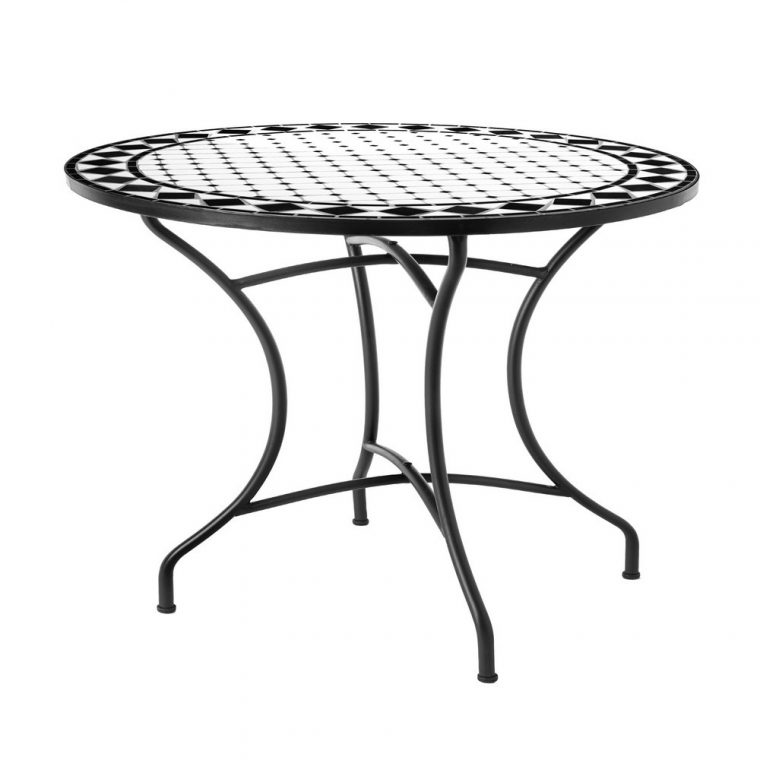 Table De Jardin Ronde 90Cm Plateau Céramique Et Structure … pour Table De Jardin En Ceramique Ronde